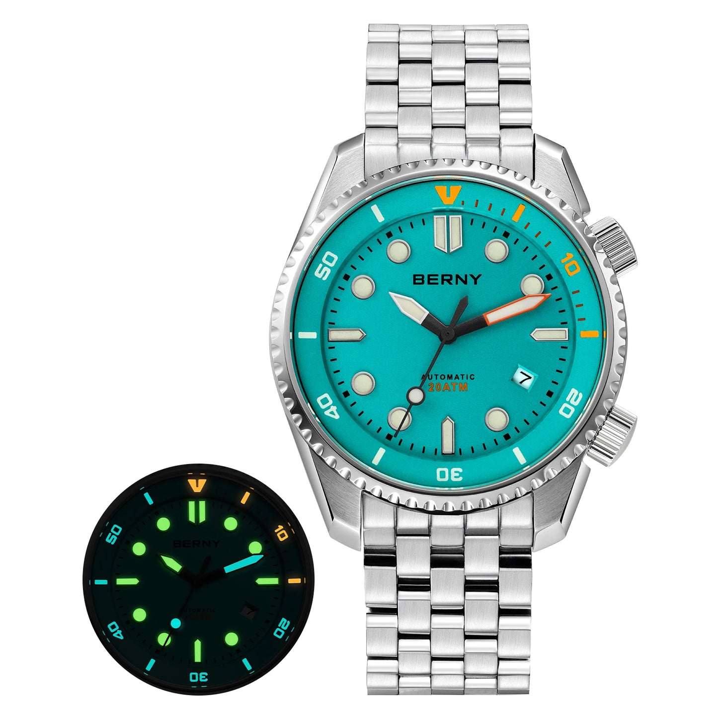 BERNY Automatic Diver Watch for Men Top Luxury Sapphire 316L Steel New Wave Dial 200M Waterproof Mechanical Diving Men's Watches