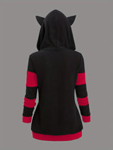 Women's Cat Ear Colorblock Zip-Up Hoodie