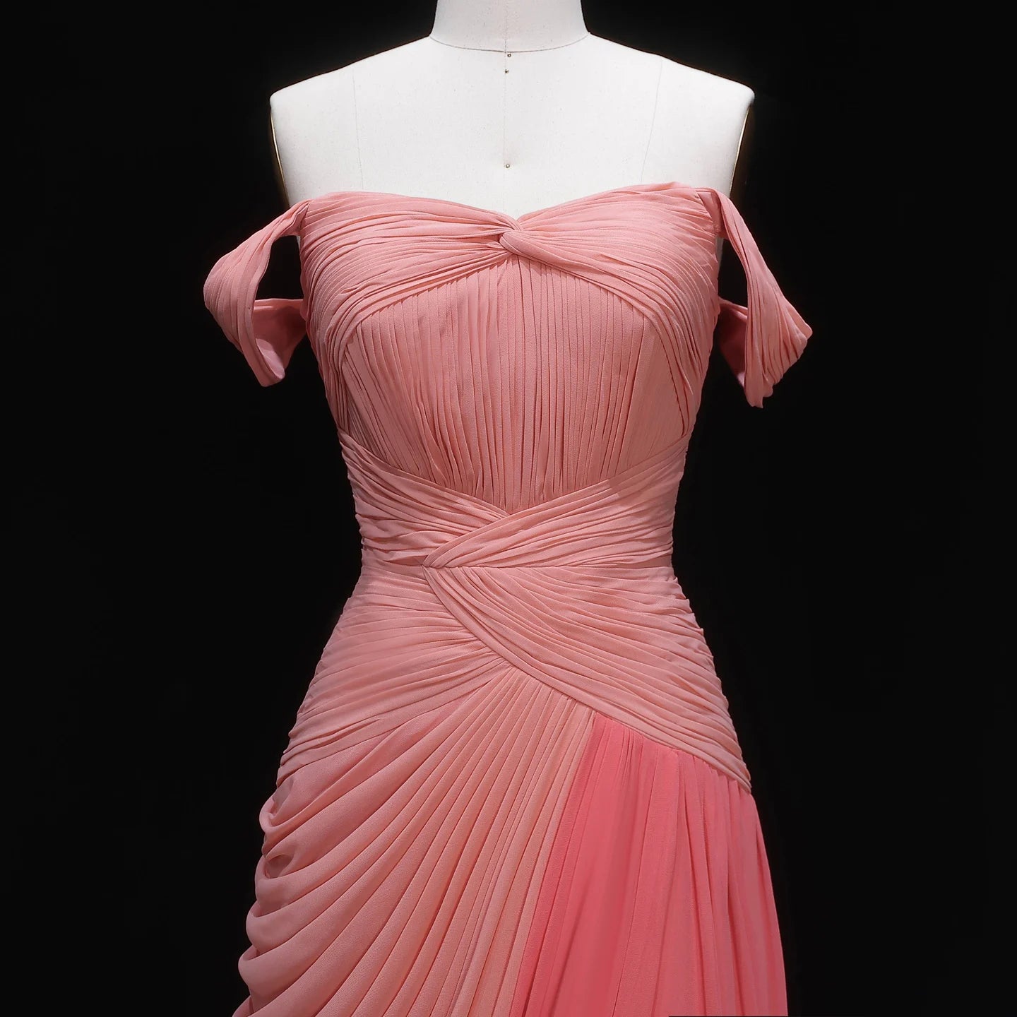 Sharon Said Elegant Pink Off Shoulder Evening Dress Ruched Chiffon A-Line with Train Women Wedding Formal Gown SF424 Customized