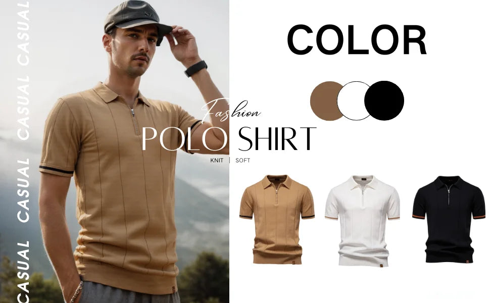 AIOPESON Men's Slim Fit Zipper Polo Shirt | Sport & Office