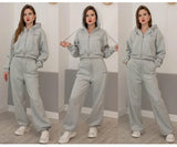 Women Tracksuits Winter Fleece Sweatsuit Brown Warm Crop Zipper Hoodies And Sweatpants Set For Women 2 Piece Velvet Pants Sets