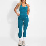 Women's Yoga Set Bum Balance Fitted Halter Tops & Shaping Pants 2pcs Yoga Sportwear Workout Gym Clothing High Waist Leggings Set