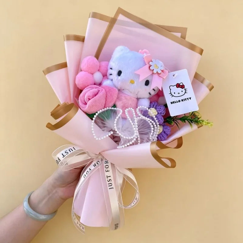 Genuine Sanrio Characters Plush Toys With Artificial Flowers Creative Handmade Bouquets Christmas Birthday New Year Gift