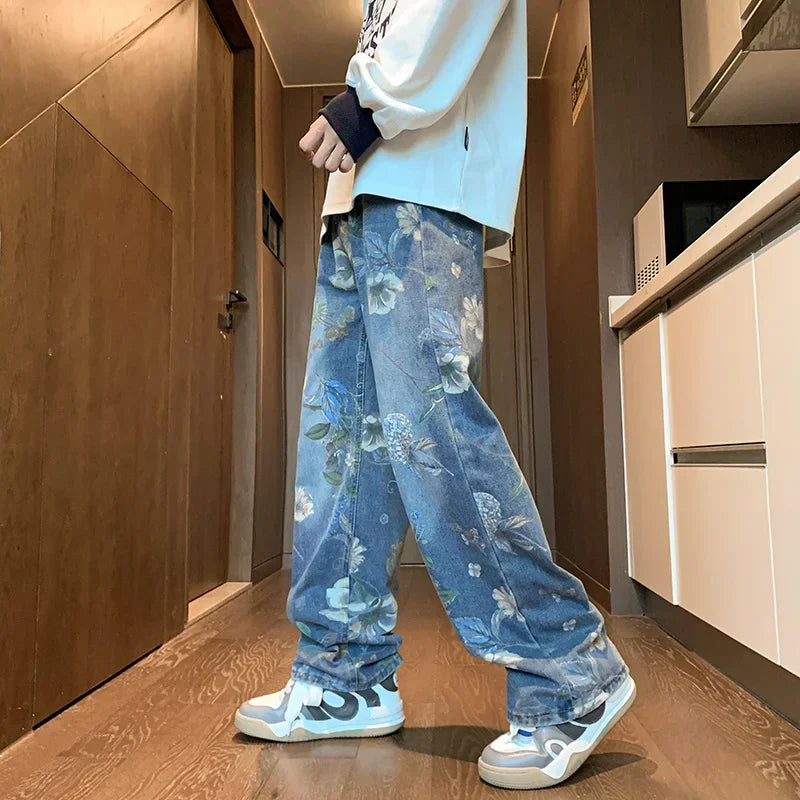 Men’s Vintage Floral Wide-Leg Denim