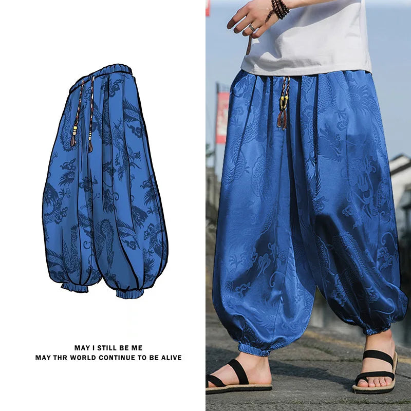 Men’s Ice Silk Dragon Jacquard Bloomers