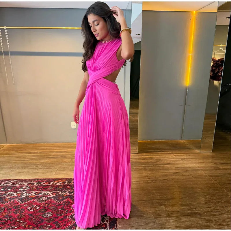 Backless Women Dress Cross Waist Long Dress Sleeveless Backless dresses A Line Ruched Evening Gown  Elegant Party Gown 2026 New