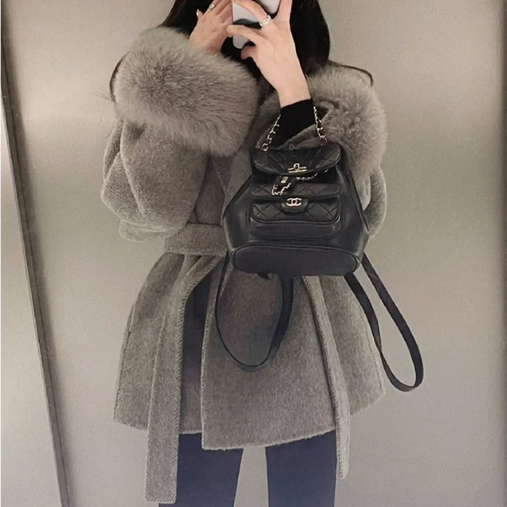 Double-Sided Wool & Fox Fur Jacket