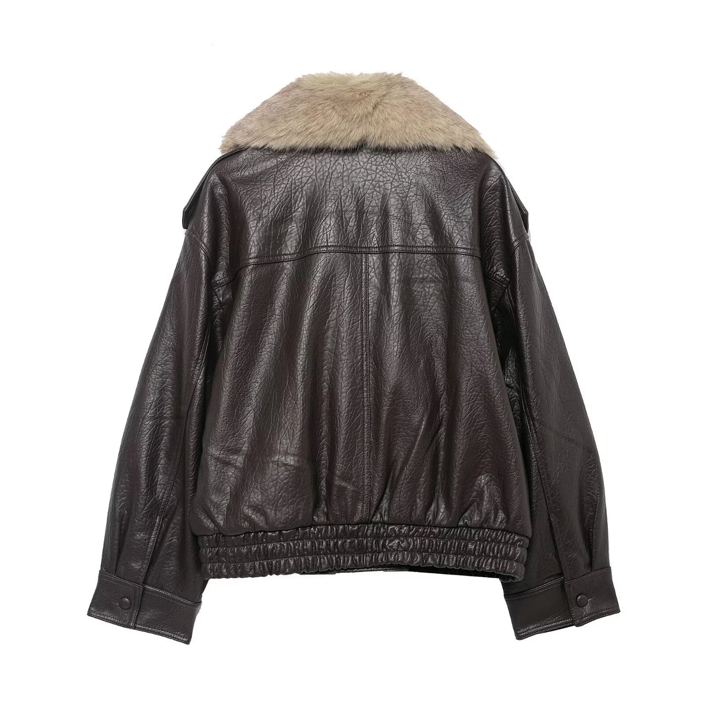 Oversized Faux Leather Winter Jacket