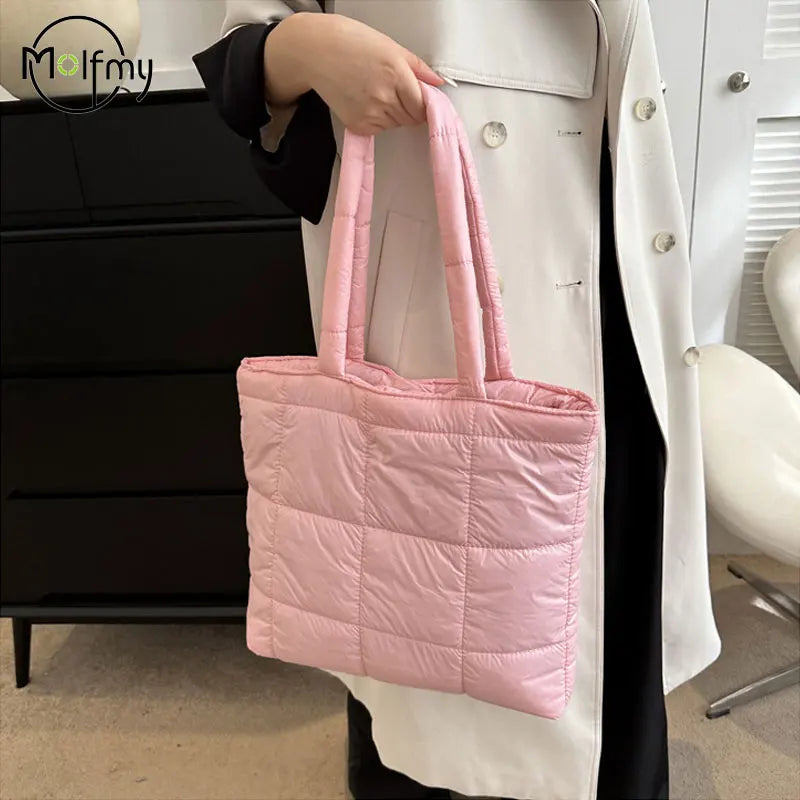 Winter Padded Shoulder Bag for Women Large Capacity Top HandleBag Winter Quilted Cloud Handbag Shopping Bags Bolsas Para Mujeres