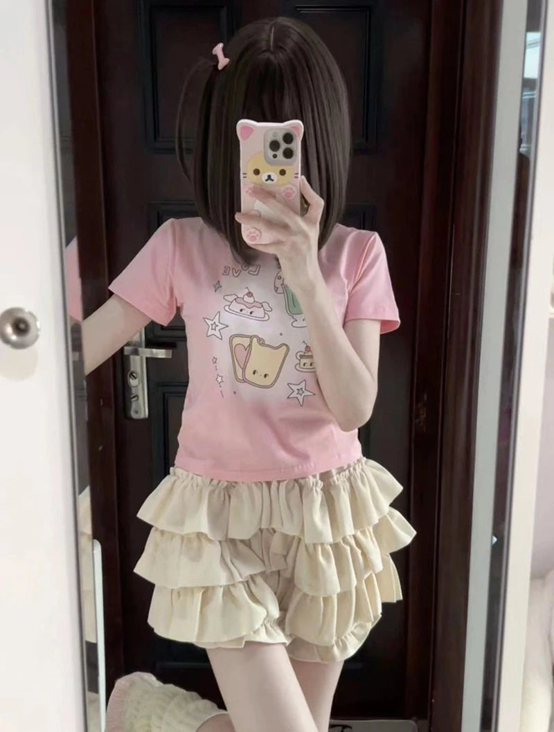 Bow & Ruffle High-Waist A-Line Mini Skirt