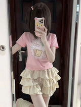 Bow & Ruffle High-Waist A-Line Mini Skirt