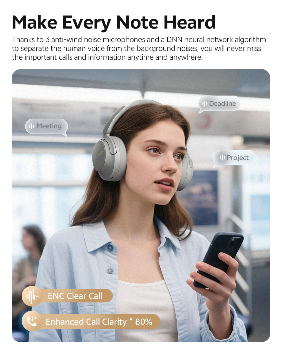 QCY H3S -56dB Adaptive ANC Over Ear Headphone Hi-Res LDAC Spatial Sound Wireless Earphone Bluetooth 6.0 Dual Driver 102H Headset
