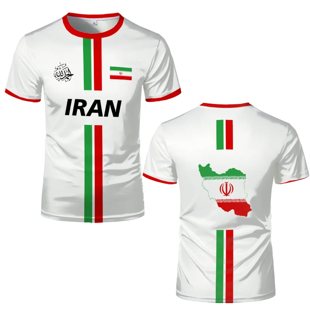 Iran Football Jersey Summer Sports Breathable Quick-drying O-Neck Short Sleeve T-shirt Iranian Flag Map Pattern Unisex Tops Gift