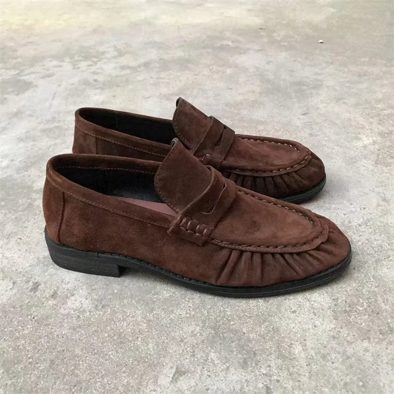 New French Retro Flat Shoes Made of Pure Handmade Calf Leather, Le Fu Women's Rubber Sole, One-Step Comfortable and Casual Singl