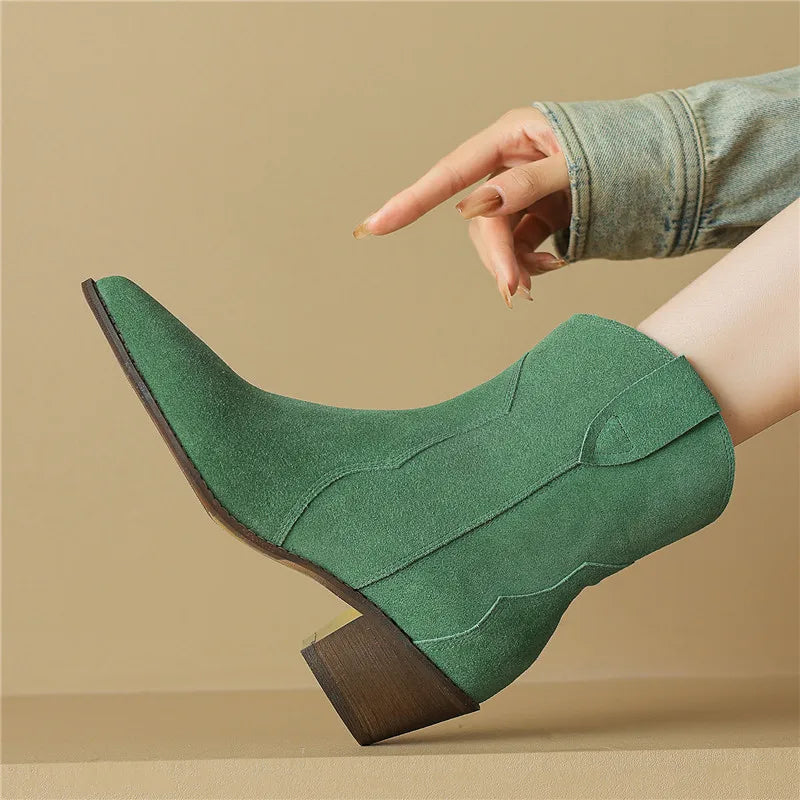 MORAZORA Size 34-44 Cow Suede Leather Western Boots Women Autumn Winter Cowboy Boots Handmade Ankle Boots For Women Shoes