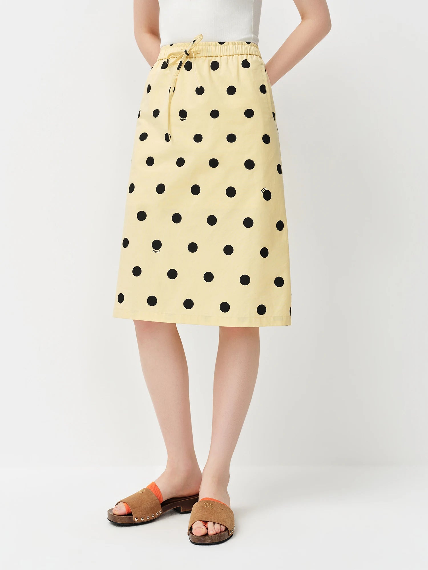 Polka Dot Lace-Up A-Line Skirt – Chic Knee-Length