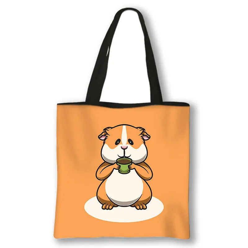 Kawaii Pet Guinea Pig Hamster Print Shoulder Bag Women Casual Handbags Large Capacity Totes Bag Eco Reusable Shopping Bags Gift