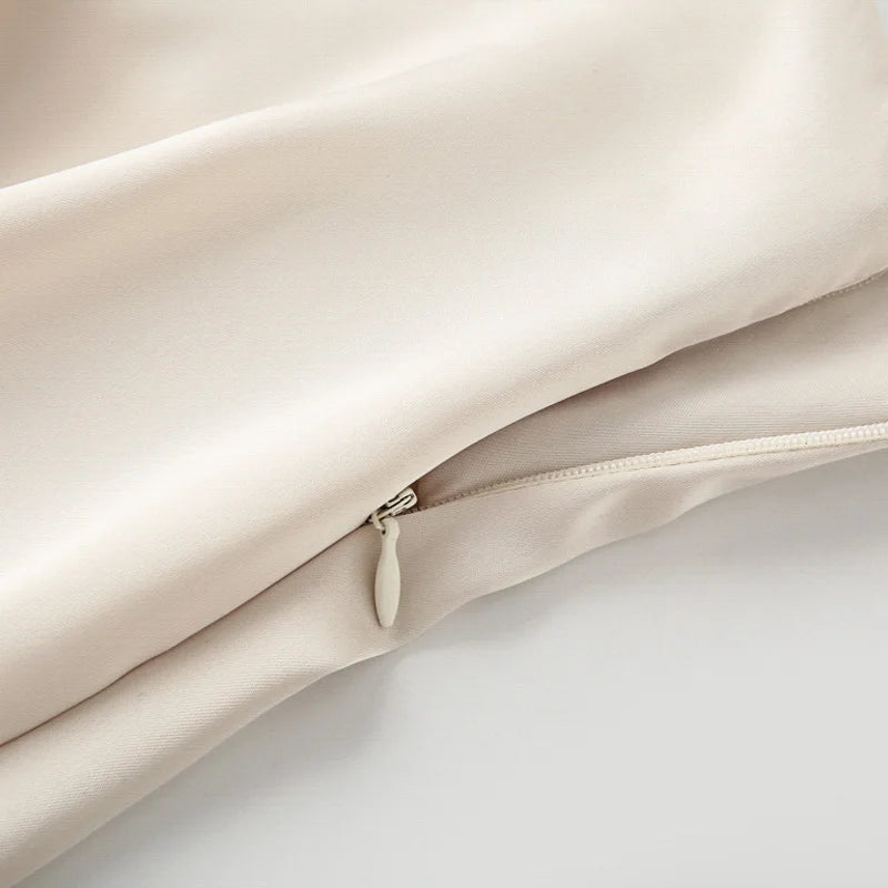 HXAO 2025 Off White Satin Pant Sets Women's Suit Off Shoulder Strapless Top Vest Set 2 Piece Woman Chic High Waist Trousers Sets