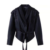 Women Vintage Brown Leather Jacket Lapel Padded Shoulder High Waist Leather Coat With Belt 2025 Lady Autumn Fashion Short Coats