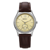 BERNY Watches for Men Luxury Slim Classic Stylish Dress Quartz Watch Stainless Steel Case Elegance Leather Band Wristwatch