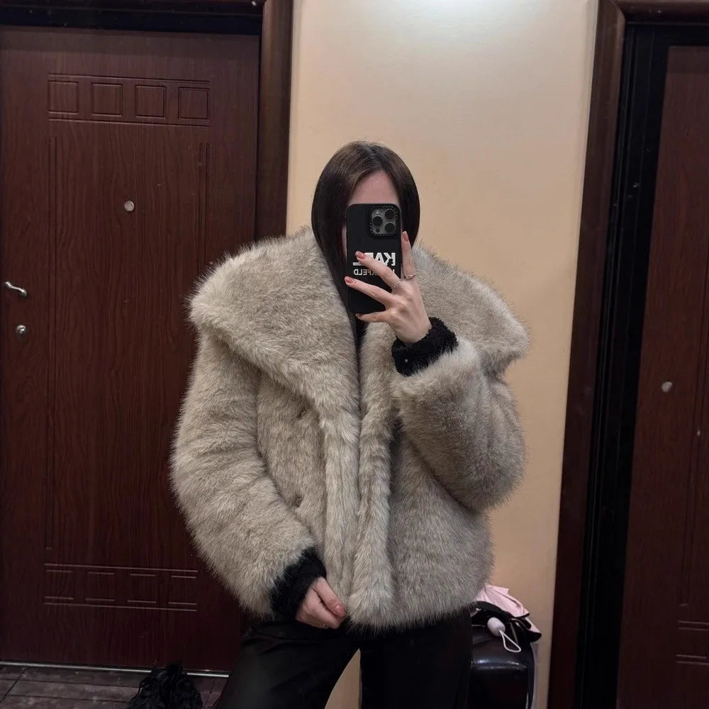 Gradient Faux Fox Fur Overcoat