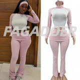 FAGADOER Casual 2 Pieces Set for Woman Long Sleeve Round Neck T-Shirt and High Waist Pants Matching Tracksuits Female Sportswear