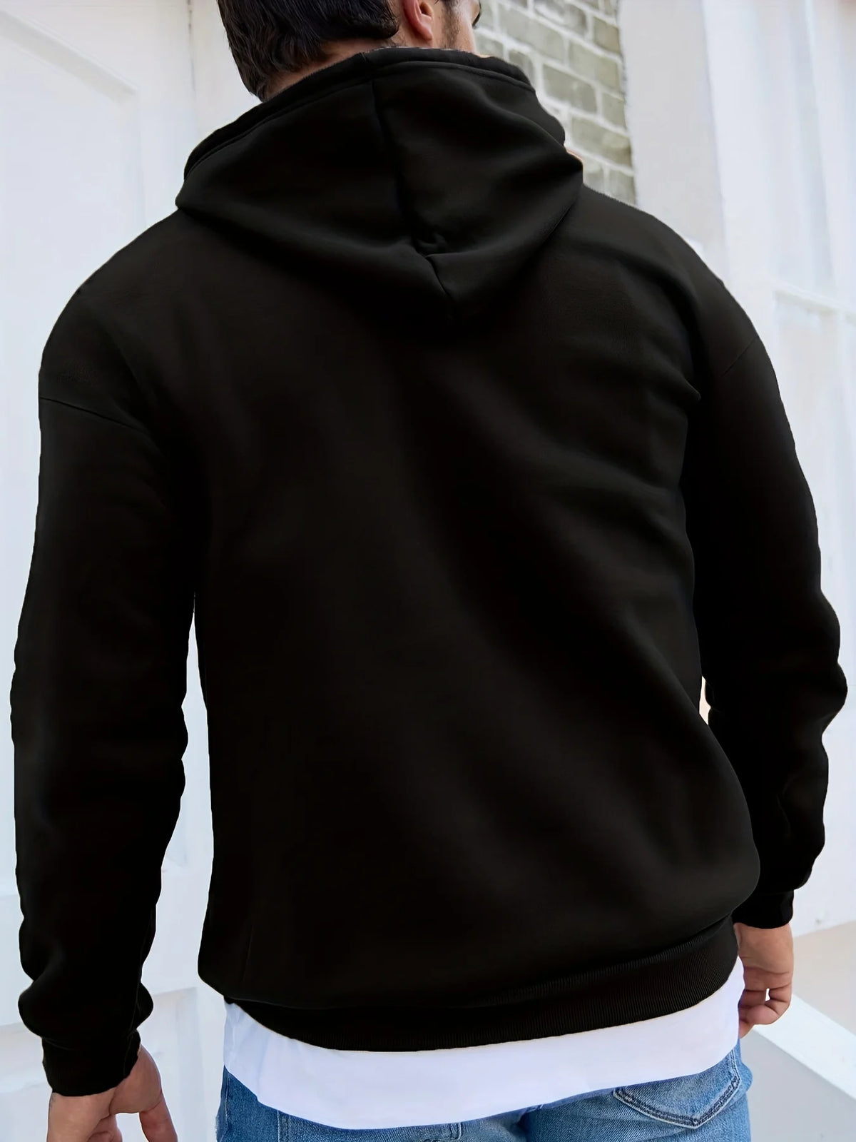 Men's Autumn and Winter Casual Fashionable Loose Brooklyn Classic Letter Printed Long-Sleeved Warm Hooded Pullover