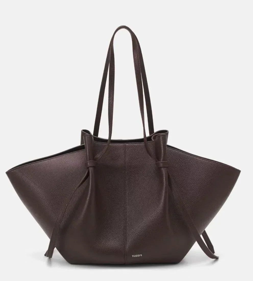 YUZEFI Women Tote Bag Solid Color Retro Minimalist Relaxation Luxury Versatile Daily Commuter Travel Large Capacity Shoulder Bag