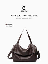 Zency Large Capacity Shoulder Bag Purse Genuine Leather Women's Work Tote Bag Handbag Shopper Bag Pocket For A4 ipad Crossbody