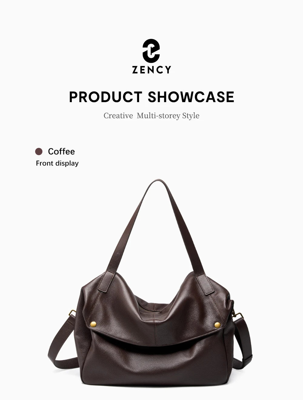 Zency Large Capacity Shoulder Bag Purse Genuine Leather Women's Work Tote Bag Handbag Shopper Bag Pocket For A4 ipad Crossbody