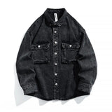 Men Fashion Denim Jackets Coats Loose Fit Pockets Solid Turn Down Collar Full Sleeve Regular Jacket Spring 2025 Causal Clothing