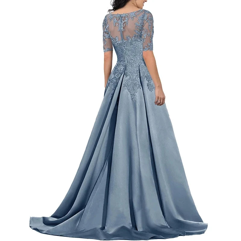 A Line Women Evening Dresses Satin Appliques V Neck Prom Party Gowns Formal Occasion robes de soirée