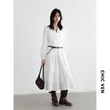 CHIC VEN Women Dress Sets A Line Long Sleeve Solid Loose Casual Female Long Dress with Knitted Vest Spring Autumn 2026