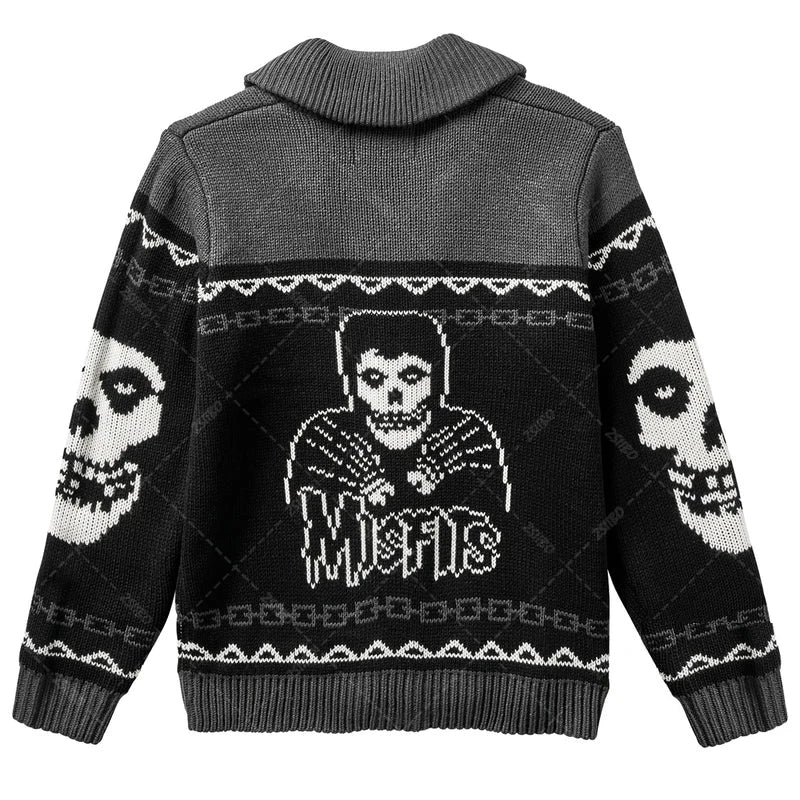Y2K Gothic Ghost Portrait Knit Sweater – Oversized Harajuku Fall/Winter Cardigan