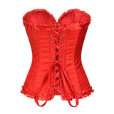 USA-Made Jacquard Ruffled Overbust Corset – Gothic Victorian Push-Up Bustier