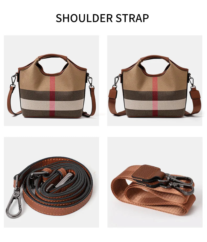 Leather plaid handbag, large-capacity mother bag, shopping basket, one-shoulder handbag