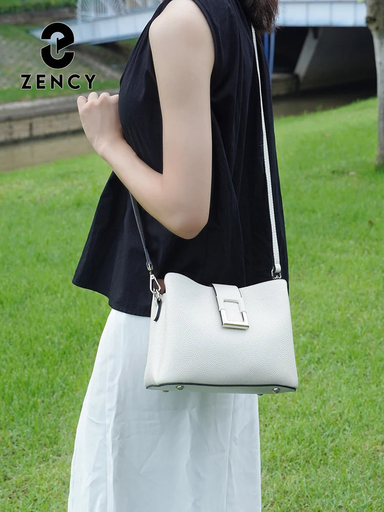 Zency Genuine Leather Bucket Shoulder Bag for Women