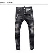 Men's Slim-Fit Distressed Black Grey Denim Jeans