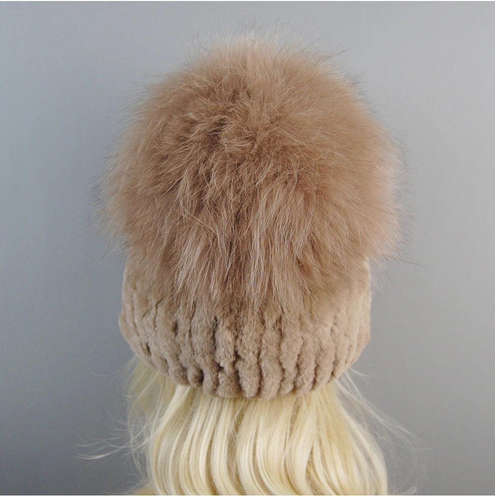 Women's Luxury Rex Rabbit & Fox Fur Beanie Hat