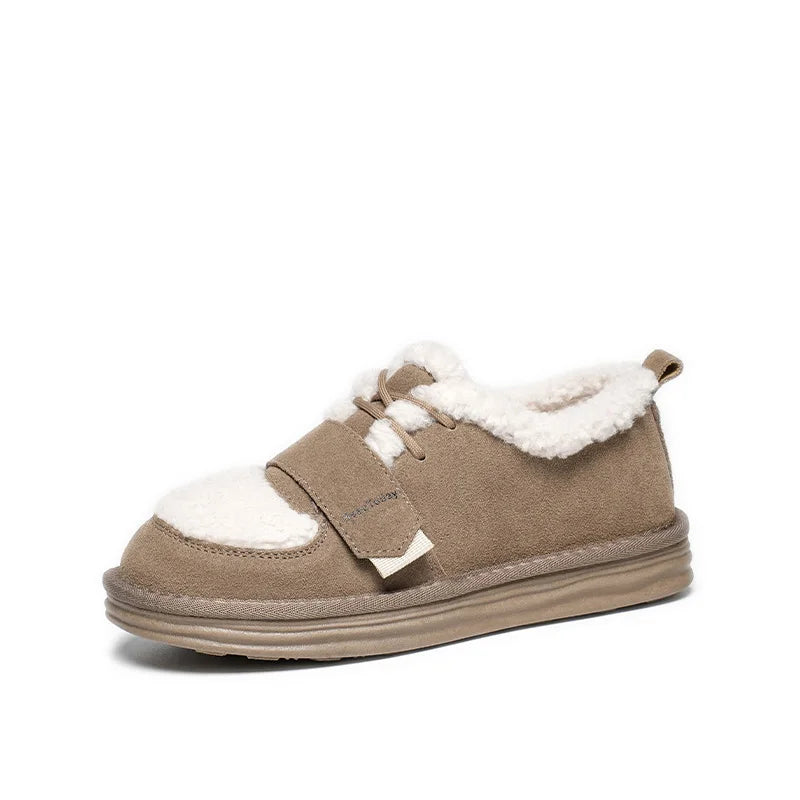 BeauToday Furry Flats Women | Cow Suede Warm Shoes