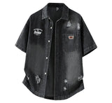 Men's Denim Shirt Summer Fashion Breathable Cotton Blend Short Sleeve Shirt Street Trendy Daily Outing Comfortable Jean Shirt