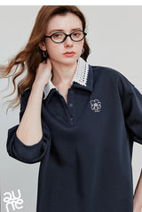 Women’s Green Colorblock Collared Sweatshirt