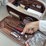 Multifunctional Makeup Bag For Women PU Leather Large Capacity Portable Double Zipper Travel Makeup Brush Toiletries Storage Bag