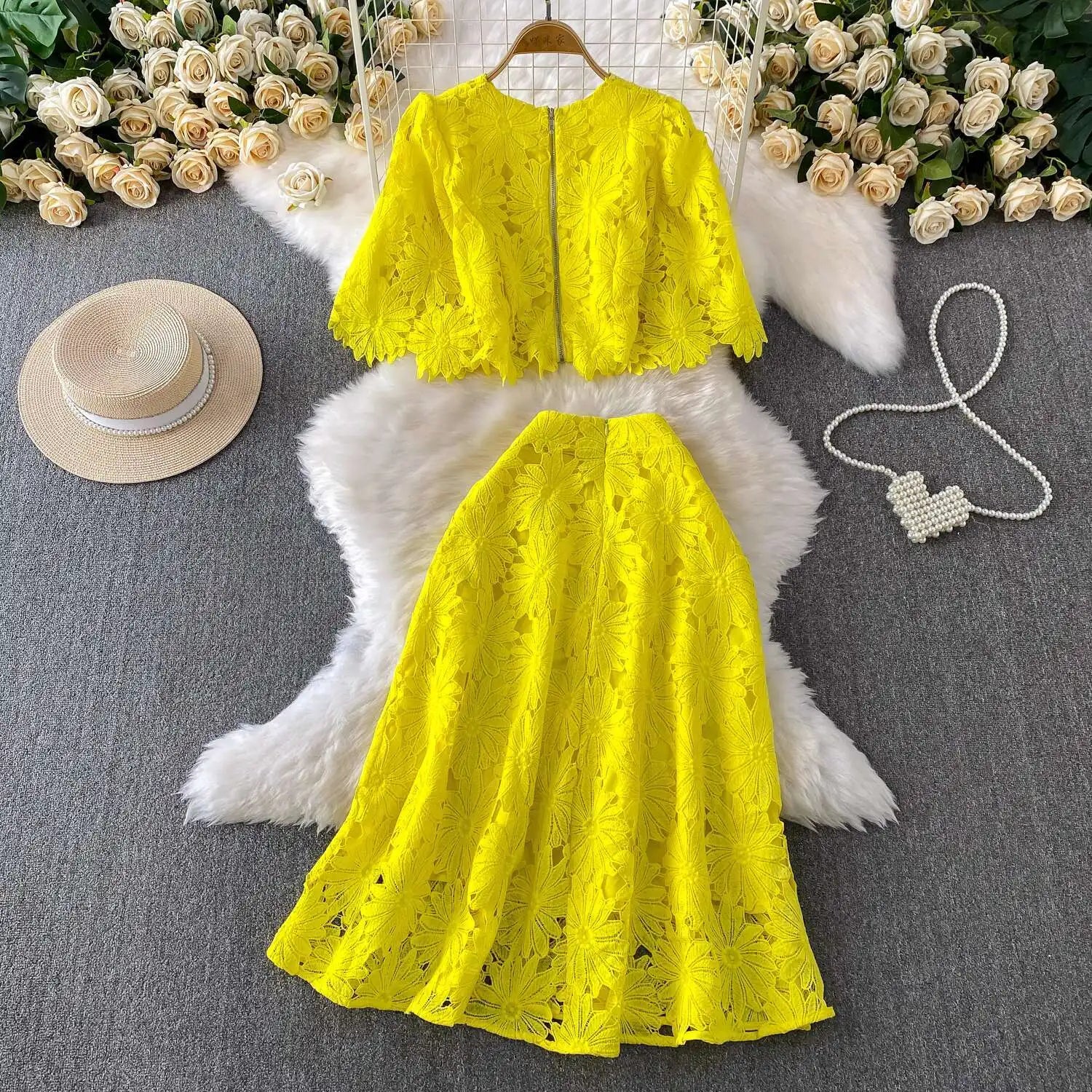 Elegant Crochet Embroidery 2-Piece Set