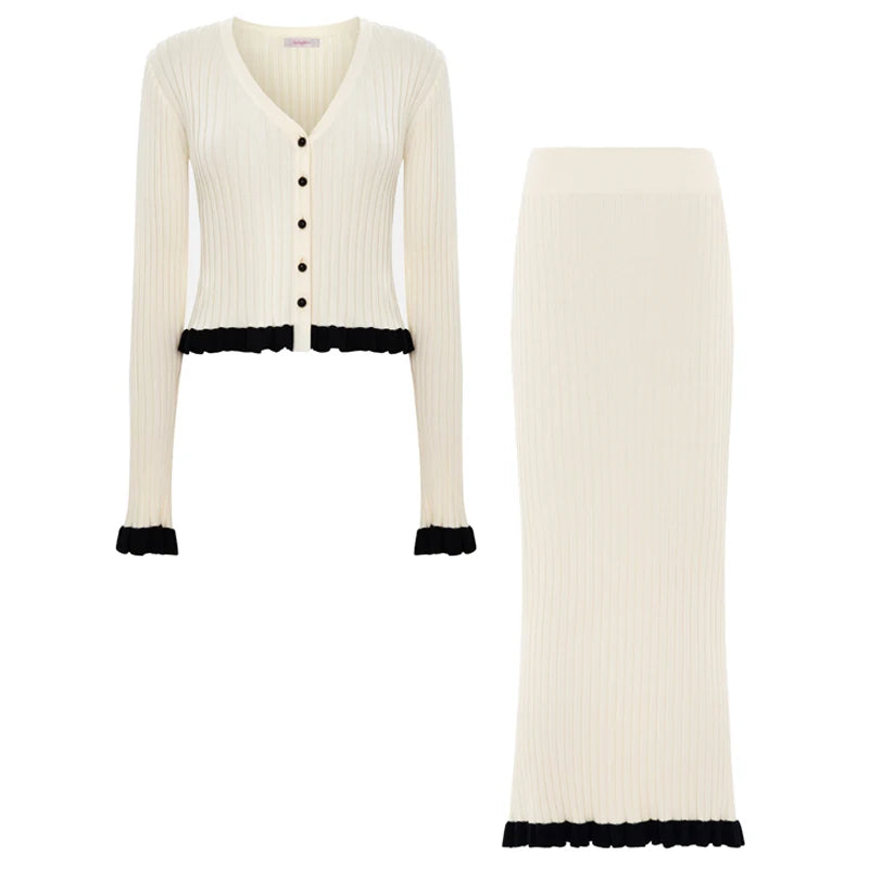 Elegant V-Neck Knit Mermaid Skirt Set