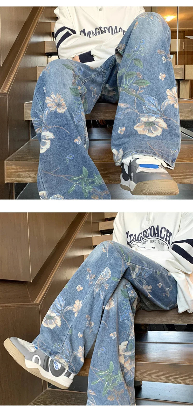 Men’s Vintage Floral Wide-Leg Denim