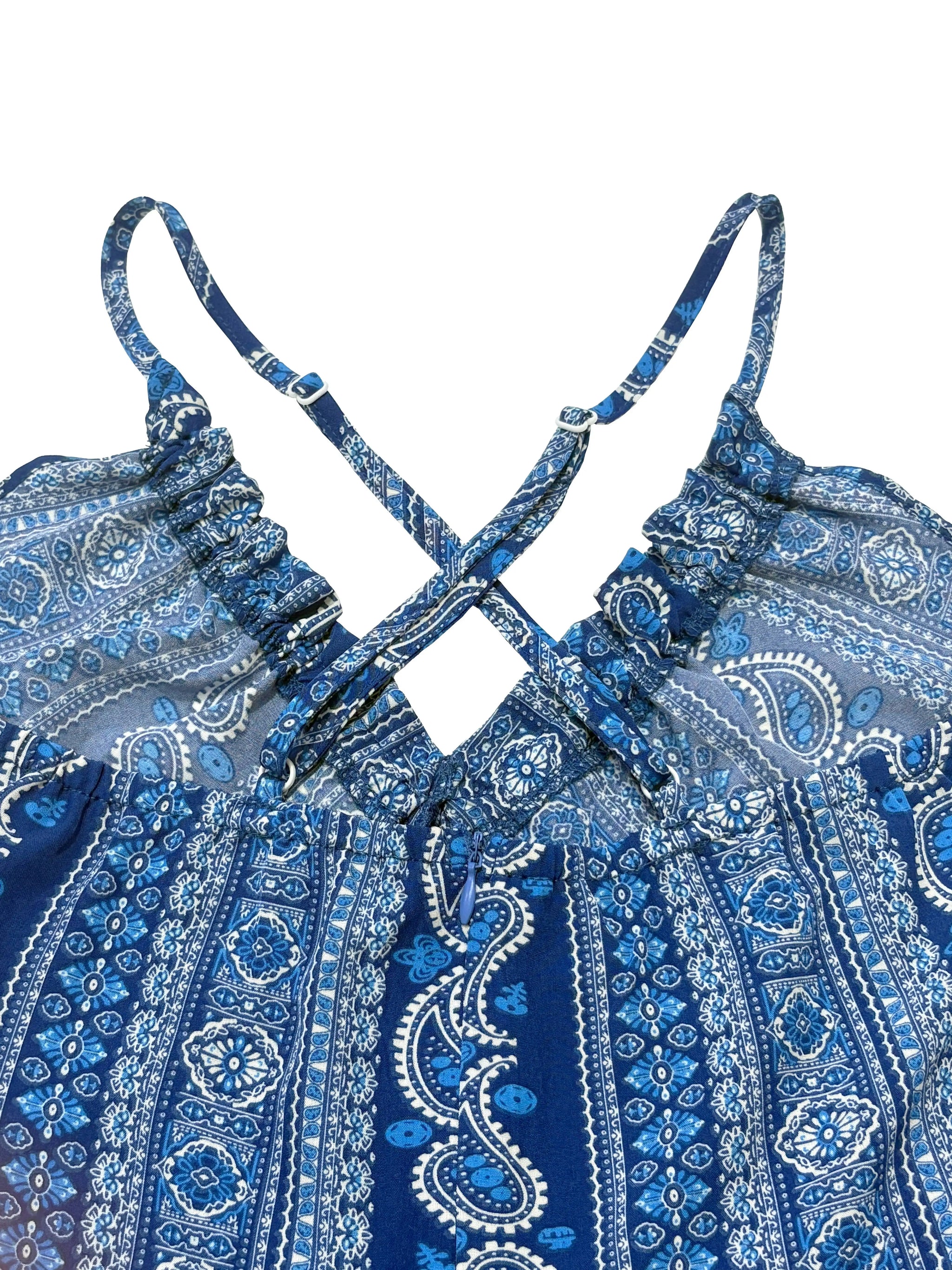 Boho Ethnic Frill Trim Maxi Dress