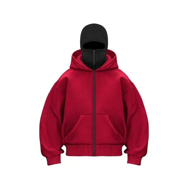 2025 Men's and Women's Balaclava Y2K Gothic Harajuku Winter Fashion Double Hooded Sportswear Men's Hooded Mask Zipper Sportswear