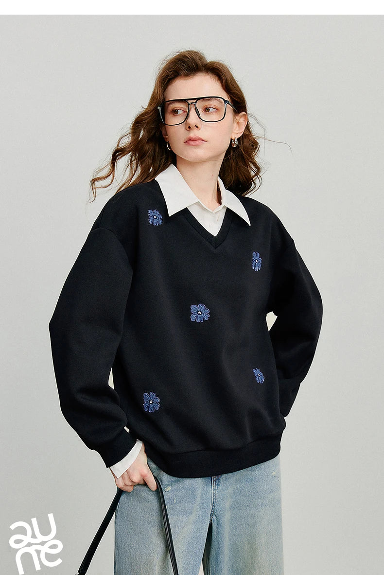 Women's Floral Embroidered Layered-Look Sweatshirt