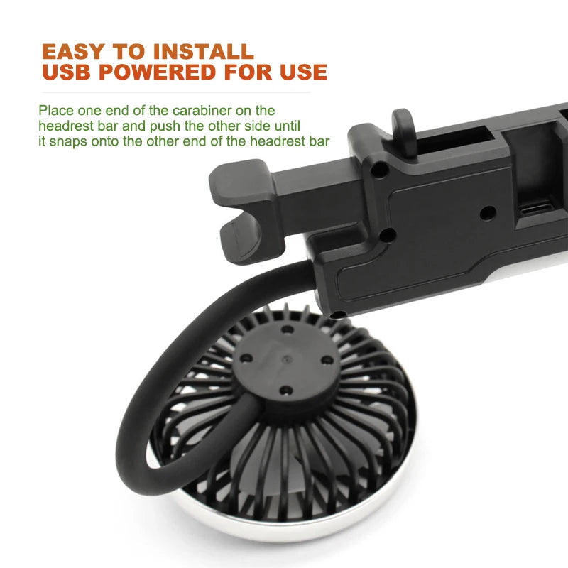 SEAMETAL Dual-Head USB Car Fan | 3-Speed 360° Cooling